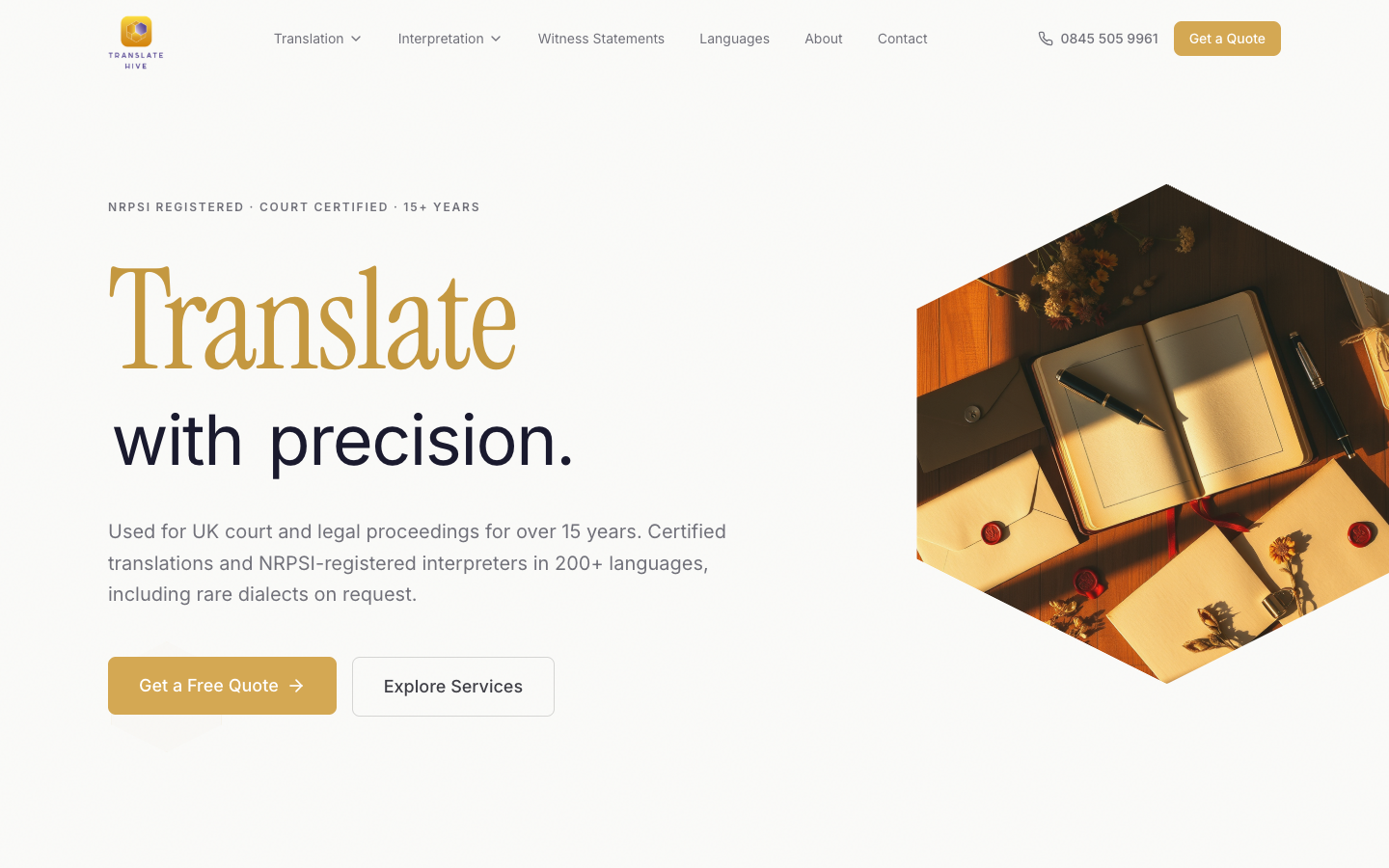Translate Hive website screenshot
